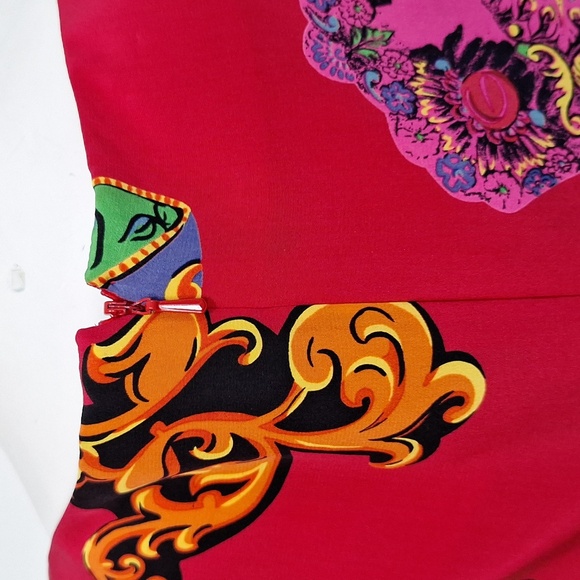 Richard Warren Vintage Red Tea Cup Retro Artsy Silk Knee Length Dress Size 6 - Picture 7 of 11